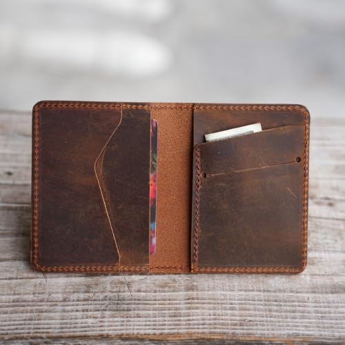Image of JJNUSA Handmade Distressed Men's Minimalist Leather Wallet Card Holder Wallets for Gifts Brown Flower | Handmade
