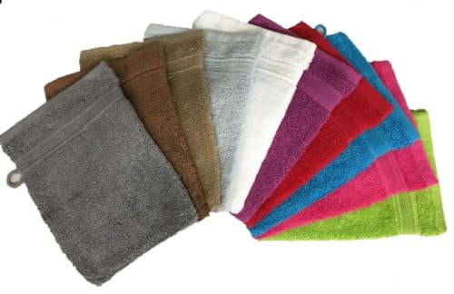 Générique Lot de 10 Gants de Toilette 100% Coton - 15 x 21 CM – Qualité Premium - Couleurs ALÉATOIRES