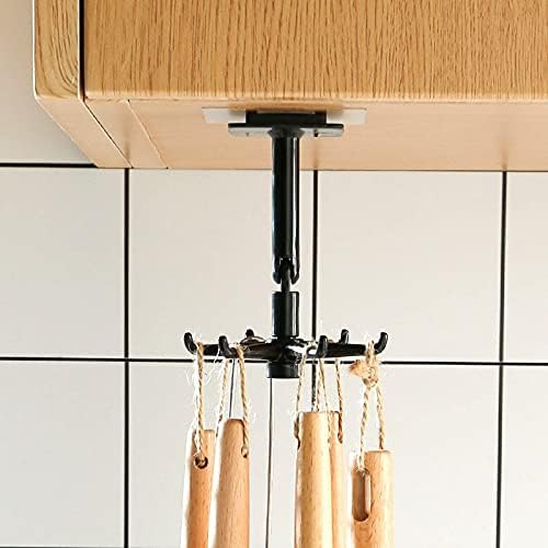 Rioychan 2 PCS Kitchen Utensil Holder 360 Degrees Rotating Folding Hook Self-Adhesive 180 Degrees Vertical Flip Hook Waterproof Kitchen Hooks for Hanging for Home Bathroom Kitchen Towel (Black)