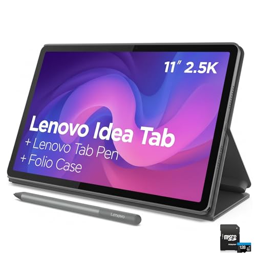 Lenovo Idea Tab 11″ Android Tablet for Study & Ent. Luna Grey – 2.5K 90Hz Display, 8GB RAM, 128GB Storage, AI-Ready, Dolby Atmos Audio, Tab Pen & Folio Case, Includes 128GB microSD