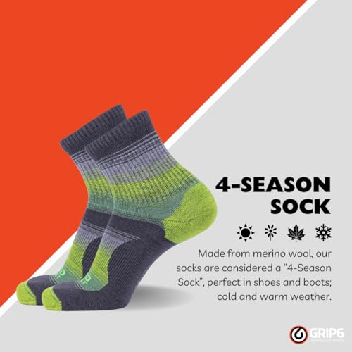 Image of GRIP6 Wool Micro-Crew Socks: Lightweight Wool Socks for Hiking, All Day Comfort - Wicking Crew Socks for Men and Women