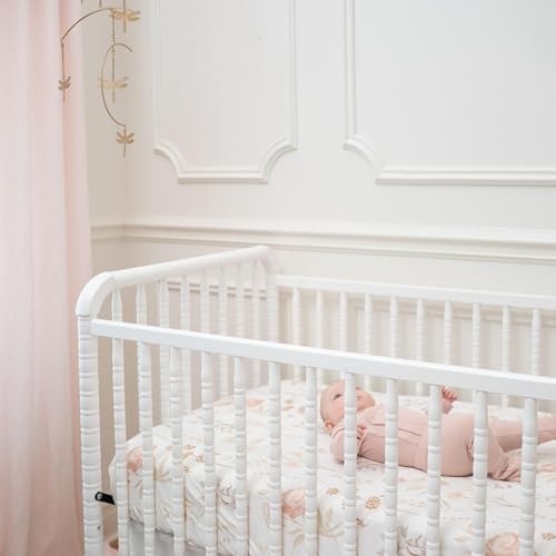 Image of Crane Baby Violet Floral 100% Cotton Sateen Fitted Crib Sheet, Baby Girl Crib Sheets, Pink Floral Toddler Bed Sheets, Wildflower Nursery Decor, Vintage Baby Girl Nursery Decor, Pink Toddler Sheets