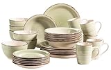 MÄSER 931616 Bel Tempo II 30-teiliges Vintage Geschirr Set für 6 Personen, handbemaltes Keramik Kombiservice in Grün, Steingut