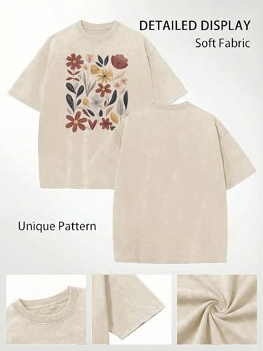 IsPICK Women's Oversized Floral Graphic Tshirts Wildflowers Acid Wash Tops — view 6
