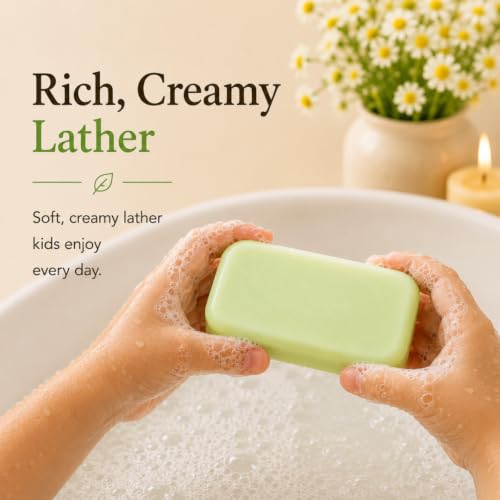 Image of KELEBS Hypoallergenic Kids Soap Bar 2-Pack | Organic & Gentle Chamomile Body Wash for Children | Natural Ingredients | Fun Bath Time