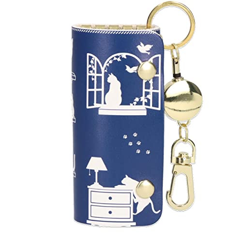 となりのしっぽ 本革 キーケ―ス レディース ねこ 猫柄 猫好き 4連フック (ネイビーブルー) かわいい 牛革 本革 プレゼント 女性 誕生日 ギフト 贈り物のサムネイル