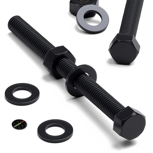 Image of 10x Black Nylon PA66 Hex Head Plastic Bolts, Nuts & Washers, M10 x 70 mm, Fastener, (25 /64 x 2 3 /4 in)