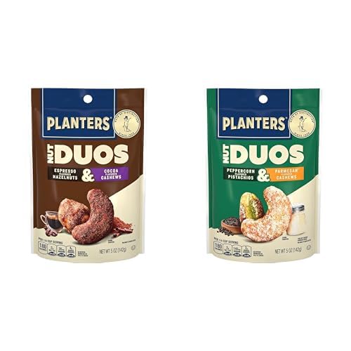 Image of PLANTERS Bundle Nut Duos, Cocoa Cashews & Espresso Hazelnuts + Peppercorn Pistachios & Parmesan Cashews 5oz, Pack of 2