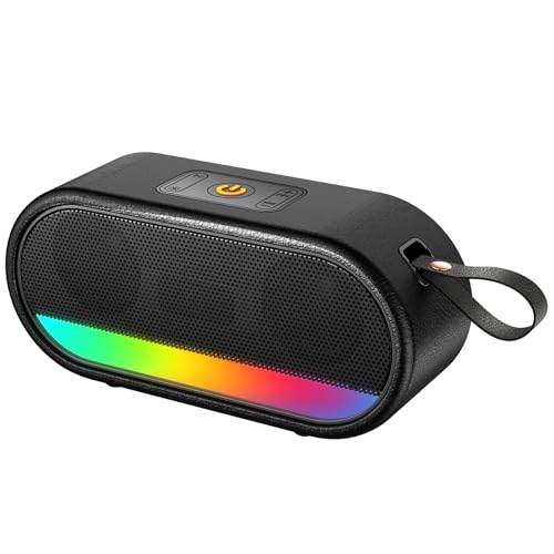 Dyurwa Bluetooth Lautsprecher mit Licht, Tragbarer Musikbox Bluetooth 5.3 Box mit IPX6 Wasserdicht, 10h Akku, Bass Boost Freisprechen TWS Paarung, Soundbox für Outdoor/Party/Reisen, Schwarz