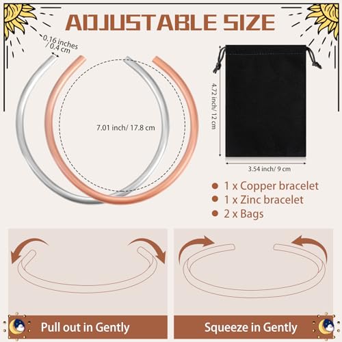 Quelay 2 Pcs Copper Zinc Bracelets Solid Pure Copper Zinc Pharaoh Bracelet Egyptian Tuning Calibration Bangle Hand Crafted Adjustable Bangle Gift for Men Women2