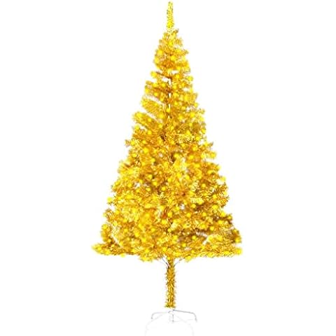 vidaXL Árbol de Navidad Artificial con LED y Soporte Invertido Dorado Pet 210 cm Cover