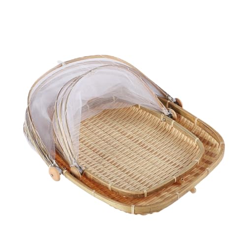 Lamantt野菜乾燥用の竹製ちりとり、虫よけ、乾物乾燥保存用、蒸しパン、籐編みの手作り竹製品、農作業用ふるい、竹かご、野菜乾燥用ネット、青竹トレー、ストレーナー、籐かご、多機能家庭用品。 (長方形の織りセット2点)