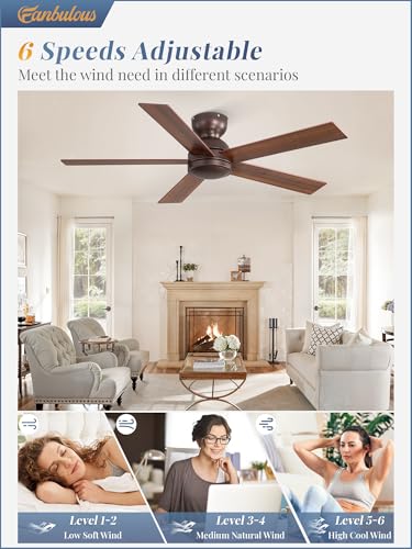 Image of Fanbulous 48 Inch Flush Mount Ceiling Fan without Light, Brown&Farmhouse