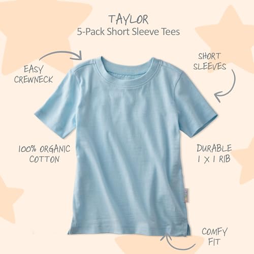 Image of Butterblu Taylor 5-Pack Short Sleeve T-Shirts 100% Organic Cotton | GOTS Certified Organic Cotton for Baby, Toddler Girls, Boys, Unisex, Made to Match Layering Solid Colors
