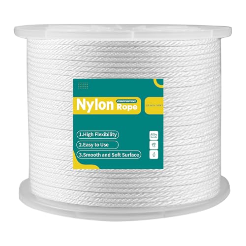 1/8 Inch Nylon Rope 500 Ft Solid Braid High UV and Abrasion Resistance, Multipurpose Tightly Braided Rope, Clothes Line, Flag Line, Marine and Outdoor Twine, Ideal for Indoor and Outdoor Applications