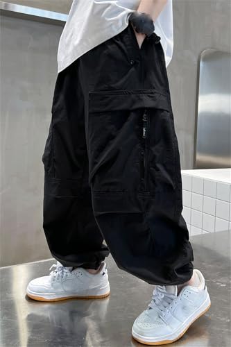 SANGTREE Boys Cargo Pants Outdoor Quick Dry Lightweight Casual Jogger Pants with Zipper Pockets, 4-14 Years4