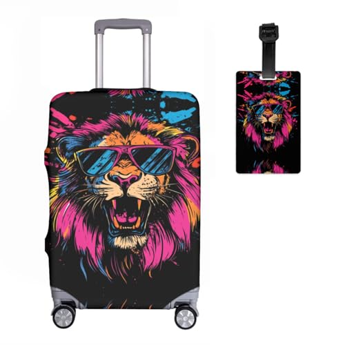 Housse de valise motif lion avec étiquette | Lot de 2 protections élastiques S à L