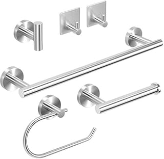 Towel Holders Bathroom Hardware Set - 6 PCS Stainless Steel Bathroom Towel Rails Set Wall Mounted, 40CM Bath Towel Bar +2 Toilet Paper Holders + 3 Towel Robe Hook, Heavy Duty Bathroom Accessories Kit
