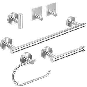 Towel Holders Bathroom Hardware Set – 6 PCS Stainless Steel Bathroom Towel Rails Set Wall Mounted, 40CM Bath Towel Bar +2 Toilet Paper Holders + 3 Towel Robe Hook, Heavy Duty Bathroom Accessories Kit