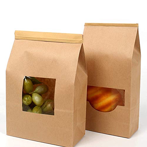 50 Stk. Papiertüten klein mit Fenster Weihnachten Bodenbeutel Obstbeutel Butterbrottüten Süßigkeiten Geschenkverpackung Gastgeschenke Tüten aus Braun Kraft Geschenkpapier (02,6 * 9.3 * 2.8 Zoll) Cover