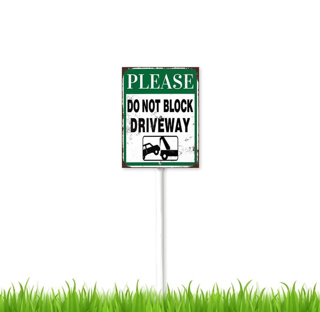 7 x 8.8 inch Do Not Block Driveway Sign with Stake,Decorative Plant Stake Lawn Art Patio Decor Pathway Ornaments Indoor