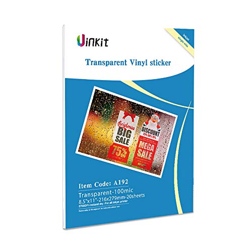 Uinkit Translucent Vinyl Sticker for Inkjet Printer -20 Sheets 8.5x11 Inches Full Sheet Water Resistant Adhesive Vinyl for Making Labels & Craft (216mmx279mmx20) Uinkit Translucent Vinyl Sticker for Inkjet Printer -20 Sheets 8.5x11 Inches Full Sheet Water Resistant Adhesive Vinyl for Making Labels & Craft (216mmx279mmx20)
