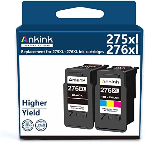 Ankink 275XL 276XL Remanufactured Ink Cartridge Replacement for Canon PG-275 CL-276 275XL 276XL Compatible with Canon PIXMA TS3520 TS3522 TS3500 TR4720 TR4700 Printers(1 Black, 1 Color, 2 Pack)