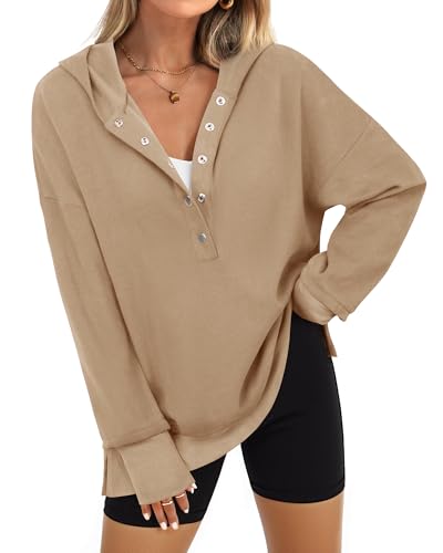 Vafoly Kapuzenpullover für Damen mit Knopfleiste: Basic Hoodie Damen...