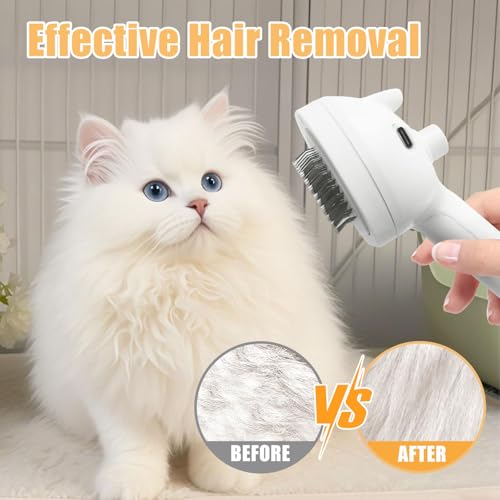 Image of Cat Steam Brush for Shedding, Pet Steam Brush for Dog with Release Button,Anti-Static Pet Spray Hair Removal Comb,Cat Spray Comb for Long & Short Haired Pets,White