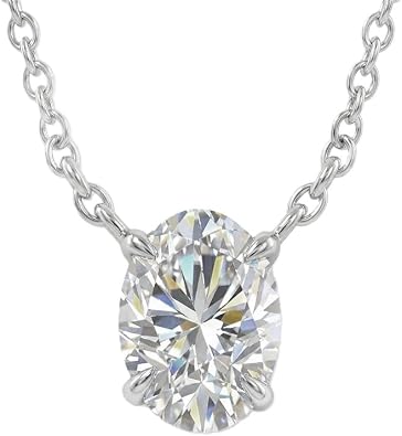Lab Grown Diamond Necklace for Women | 1/2 - 2 Carat Solitaire Diamond Pendant Necklace | Independently Certified by Gemologists | 14K White Gold Floating Pendants | Various Shapes to Choose From