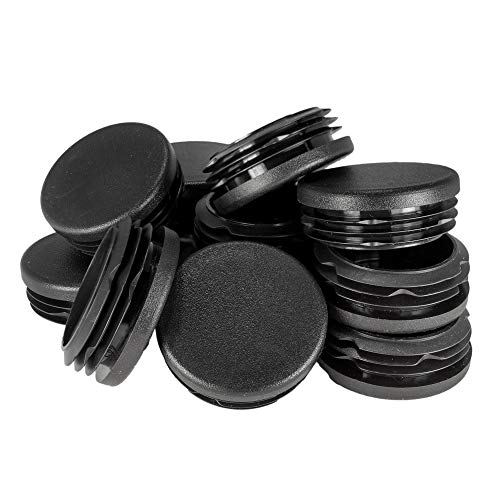 Image of Prescott Plastics 1 3 /4 inch (44.45mm) Outer Diameter Ribbed Plastic Hole Plugs, Round Black Metal Tubing End Caps, Strong Furniture Leg Inserts, Impact & Weather Resistant, Made in the USA - 50 Pack