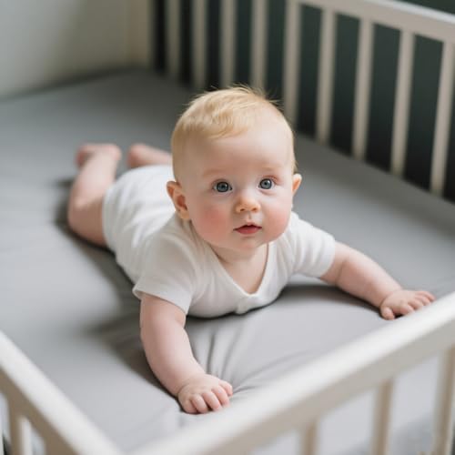 Image of American Baby Company 2 Pack Fitted Crib Sheets 52x28, White /Gray | Ultra Soft Microfiber Crib and Toddler Bed Sheets, Breathable & Gentle on Baby Skin, Neutral for Boys & Girls