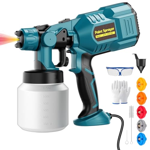 Pulvérisateur de peinture électrique 850 W avec 5 buses en cuivre (0,5-3,0 mm) et récipient de 1200 ml, pistolet pulvérisateur haute puissance pour maison, meubles, armoires, peinture, bricolage
