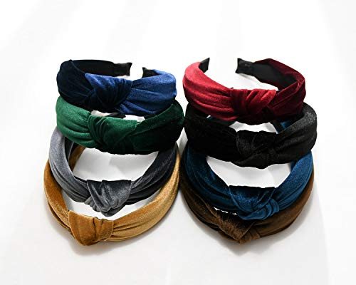 CÉLLOT 8 Pieces Solid Color Knoted Headbands Girls Velvet Knot Hair Hoop Wide Vintage Twisted Headwear for Woman Hair Accessories