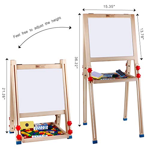 Wooden Kids Easel,Art Easel With Paper Roll Double-Sided Whiteboard & Chalkboard Standing Easel With Bonus Magnetics, Numbers And Other Accessories For Kids,Tollders, Boys And Girls #TOP6