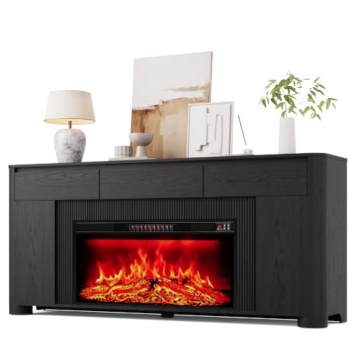 YANSNWO 70" Fireplace TV Stand for TVs Up to 80", Black