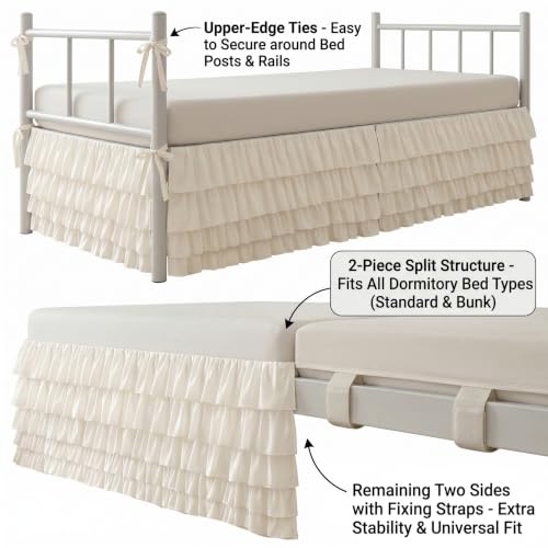 Falda de cama con volantes blanca de 39x80x32 pulgadas para ocultar el desorden del dormitorio 5