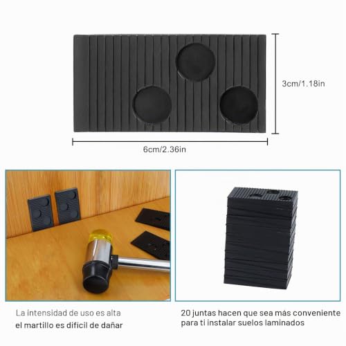 Miniatura 6 de Tunejoy Kit De Instalación De Suelos De Madera Laminada Kit De Suelo Laminado Con 20 Espaciadores Bloque De Rosca Barra De Tracción Mazo