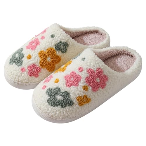 Lnerip Colorful Flower Slippers For Womens Mens Hearts Slippers Cute Plush Fluffy Soft House Couple Shoes 41-42 cover