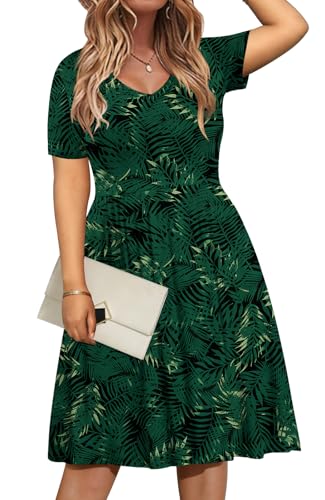 Image of DB MOON Women Plus Size Dresses 2026 Summer Casual V Neck Short Sleeve Knee Length Dress with Pockets