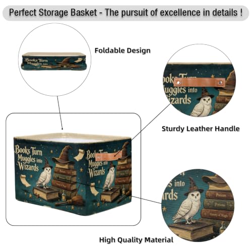 Image of Nursery Decor Baby Basket Large Blue Hat Wand Basket Owl Kid Gift Collapsible Book Shelf Clothes Rectangle Toy Bin 15 inchx11 inchx9.5 inch
