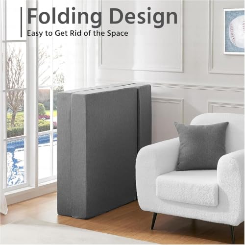 Image of Urban Decor Foldable Sofa Bed 4X6' Feet Perfect for Guest Jute Fabric 2 Seater Sofa Bed for Home & Office Space-Saving-Grey