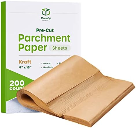 [200 Count] 9 x 13 Inch Precut Baking Parchment Paper Sheets Unbleached Non-Stick Sheets for Baking & Cooking - Kraft