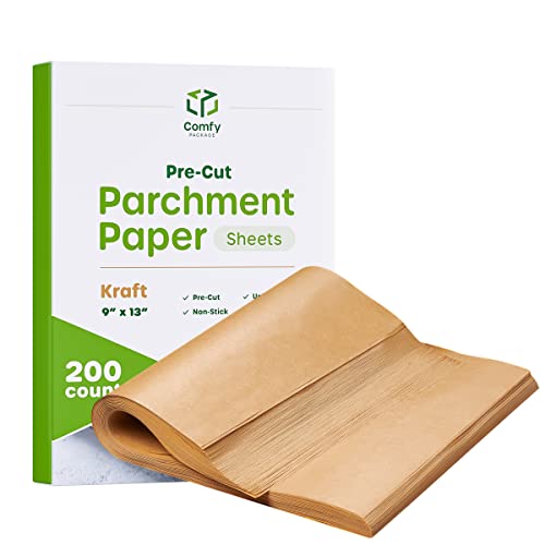 [200 Count] 9 X 13 Inch Precut Baking Parchment Paper Sheets Unbleached Non-Stick Sheets For Baking & Cooking - Kraft #TOP30