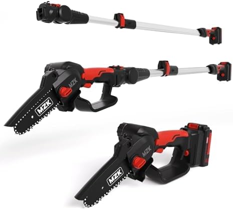 MZK 2-in-1 Cordless Pole Saw & Mini Chainsaw with 3 Replacement Chain, 20V Battery Pole Chainsaw, 4.5" Cutting Capacity, 13ft Reach Pole Saw for Tree Trimming(Battery and Fast Charger Included)