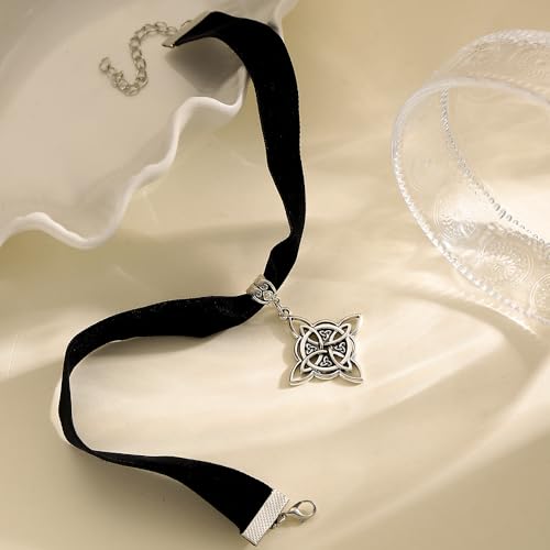 Witch Knot Necklace Gothic Celtic Knot Choker Black Velvet Trinity Triquetra Pendent Necklace Wiccan Jewelry Accessories for Women4