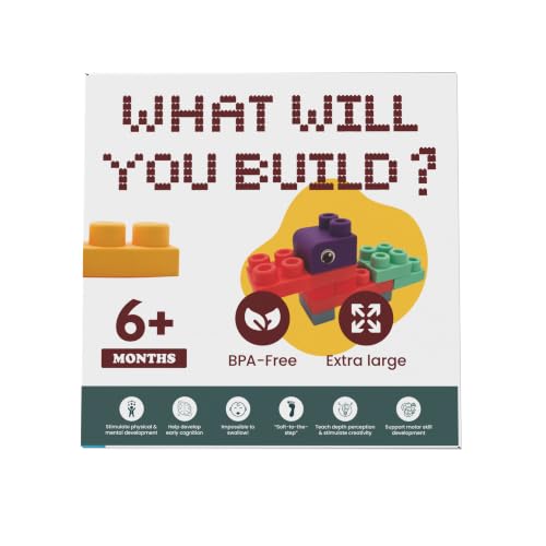 WaBee Baby Soft Rubber Building Blocks Starter Set - 20 Extra Large Pieces Ages 12mo+ - Chew-Safe Sensory Stacking Toys - STEM Learning with Building Guide - Not Compatible with Duplo/Mega - Image 3