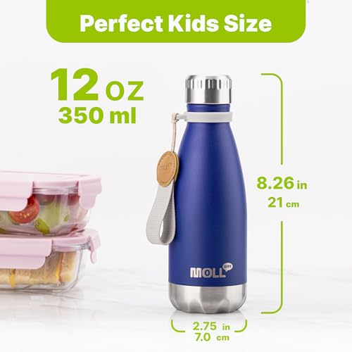 Image of 12 oz Stainless Steel Double Wall Vacuum Insulated Water Bottle for Kids for School-Reusable Metal Leak Proof Sports Flask for Boys(Navy Blue)