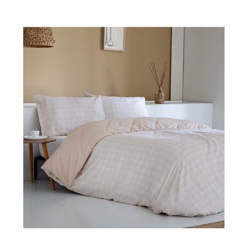 COTTON ARTean Funda Nórdica Cama 180 Satén Algodón 200 Hilos NERVION Beige. Funda edredón 260x240 + 2 Fundas de Almohada. Cierre Botones.