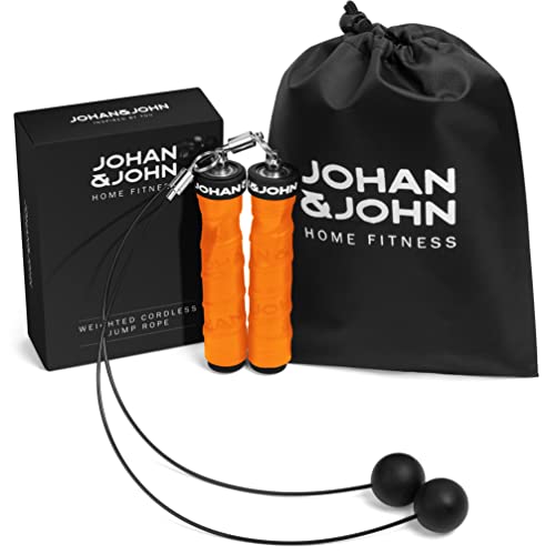 Weighted Cordless Jump Rope For Women, Men – Durable Bod Jump Rope For Fitness Jump Rope Workout Set – Ropeless Jump Rope Fitness, Stainless Steel Adjustable Fastener By Johan & John - Orange #TOP2